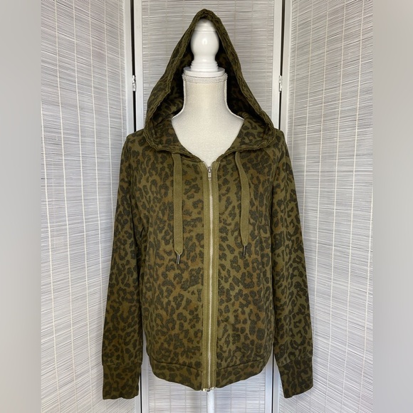 NSF Animal Print Zip Up Hoodie Green Base Size M Zip Up 100% Cotton Made in USA - Picture 1 of 9